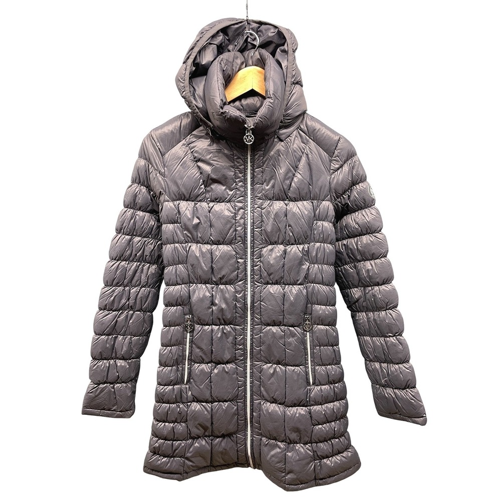 Michael Kors Puffer Down Jacket Women's S Gray Packable Hooded Lightweight